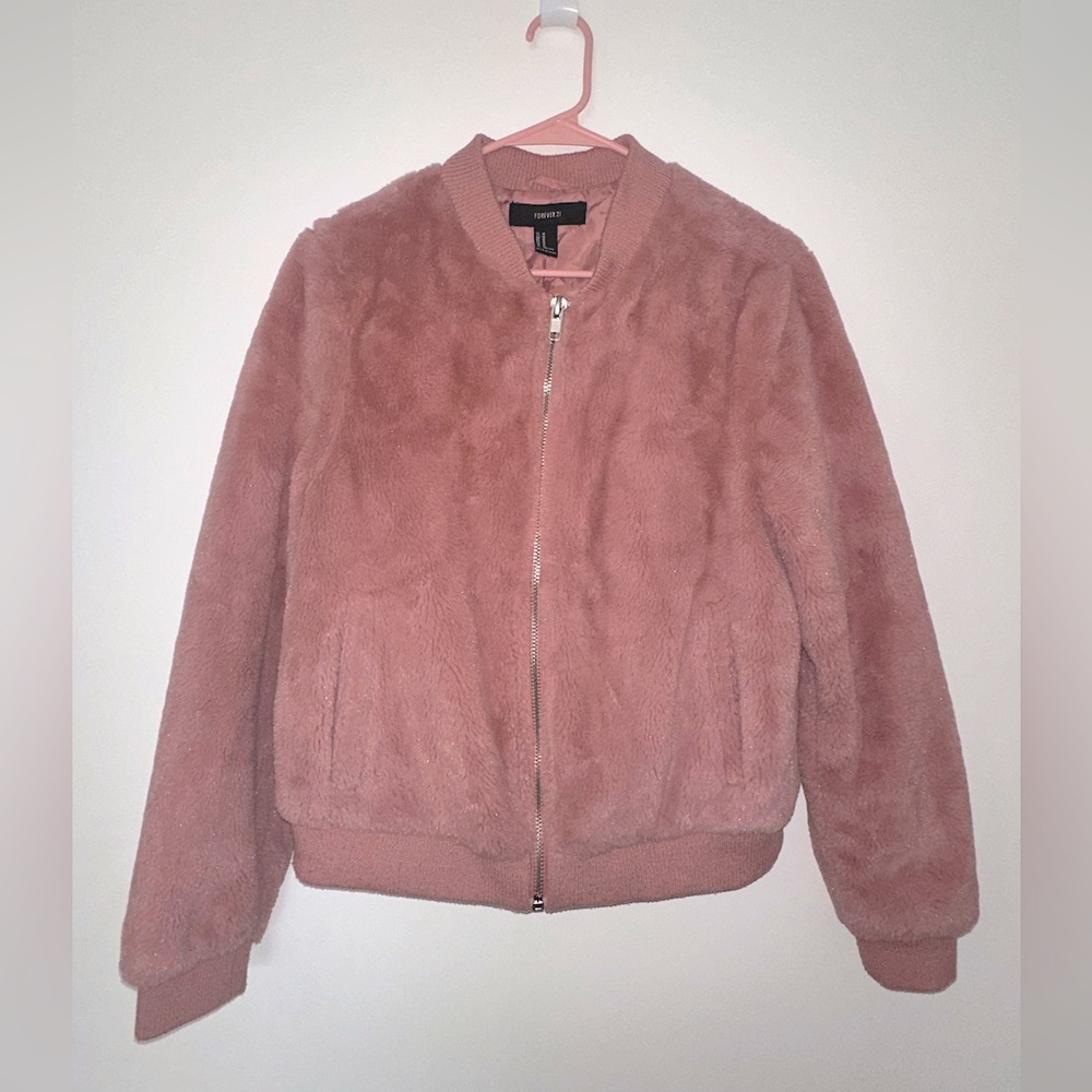 Forever 21 - FAUX FUR BOMBER JACKET - PINK sz M